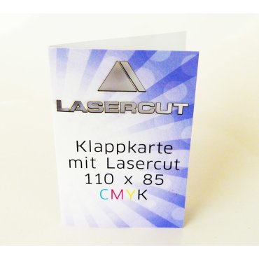Klapp-Visitenkarten, 110 x 85 mm (offen), 2-seitiger Druck mit Laserstanzung