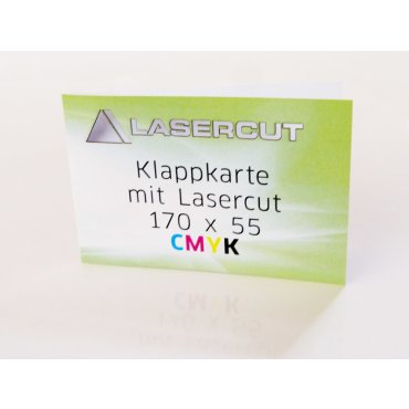 Klapp-Visitenkarten, 170 x 55 mm (offen), 2-seitiger Druck mit Laserstanzung